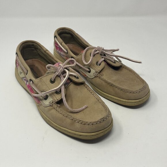 Sperry boat shoes women 9 leather pink plaid - Picture 1 of 9